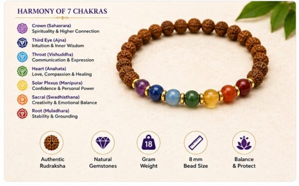 WhatsApp Image 2026-07-23 at 21.48.33 7 Chakra Rudraksha Bracelet with Natural Beads & Healing Stones | Seven Chakra Spiritual Bracelet for Men & Women | Meditation & Yoga