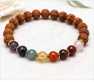 7 Chakra Rudraksha Bracelet with Natural Beads & Healing Stones | Seven Chakra Spiritual Bracelet for Men & Women | Meditation & Yoga