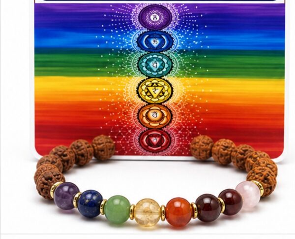 image (86) 7 Chakra Rudraksha Bracelet with Natural Beads & Healing Stones | Seven Chakra Spiritual Bracelet for Men & Women | Meditation & Yoga